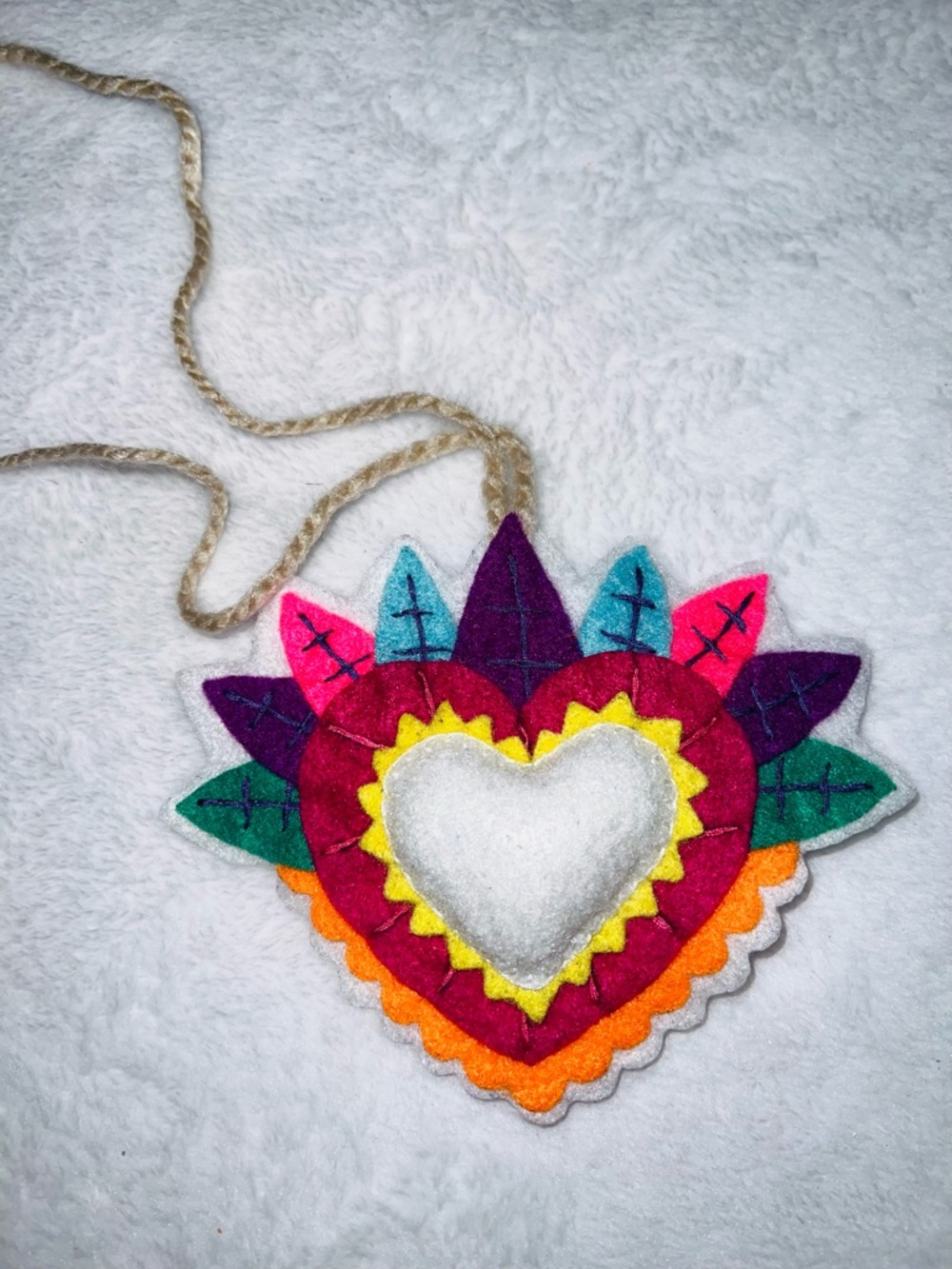 Hand Crafted multicolor felt heart pendant bag ornament with silver heart center